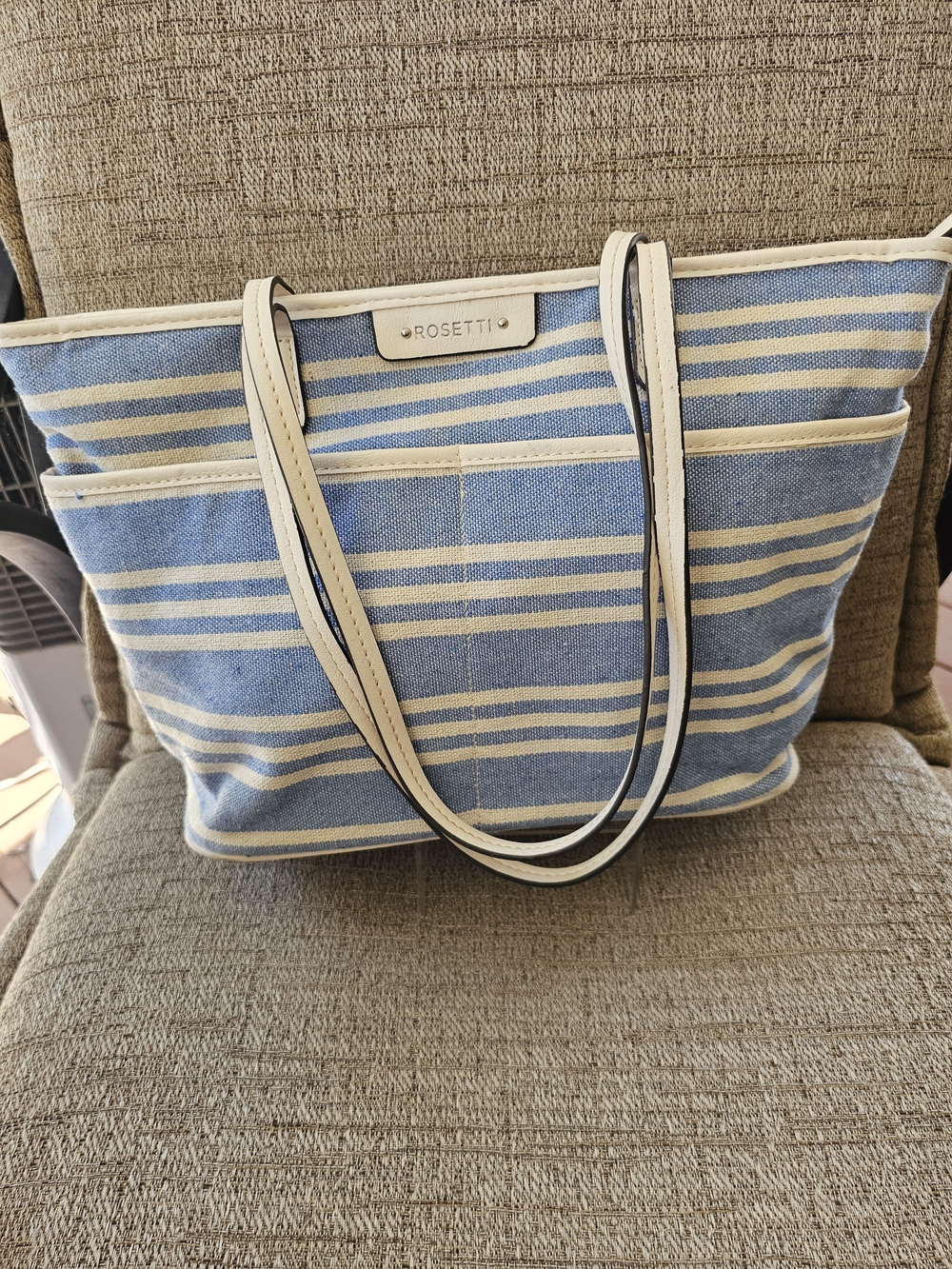 Rosetti Denim & Cream Striped Canvas Tote Shoulder Bag Coastal Nautical